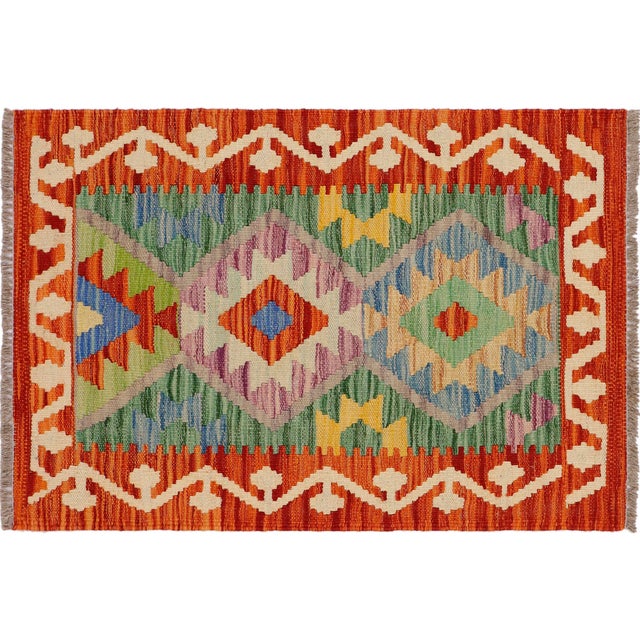 Tribal Turkish Kilim Rust Gray Hand-Woven Wool Rug For Sale - Image 4 of 9