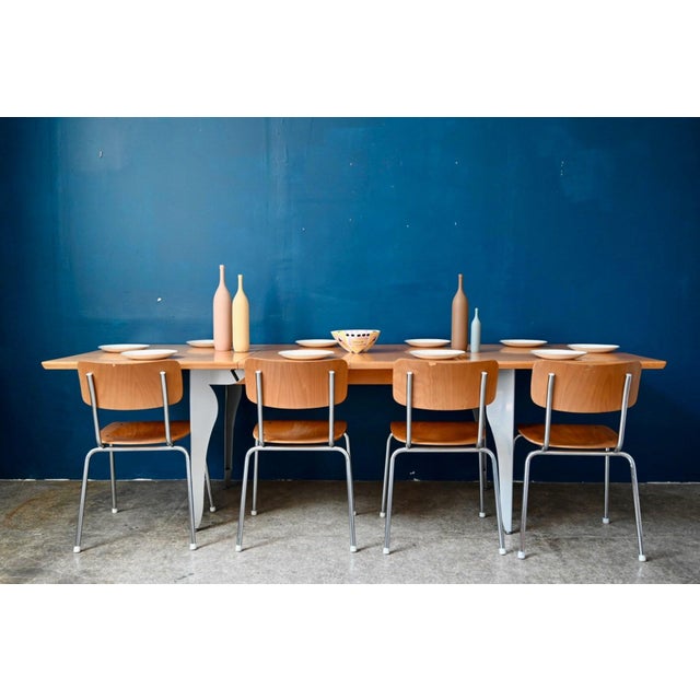 Extendable Table with Bent Steel and Light Wood Legs, 1990s For Sale - Image 10 of 18
