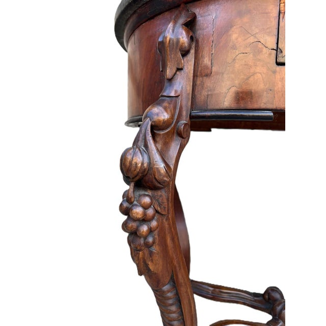 Oval Wooden Table with Marble Top and Drawer, 1890s For Sale - Image 6 of 10