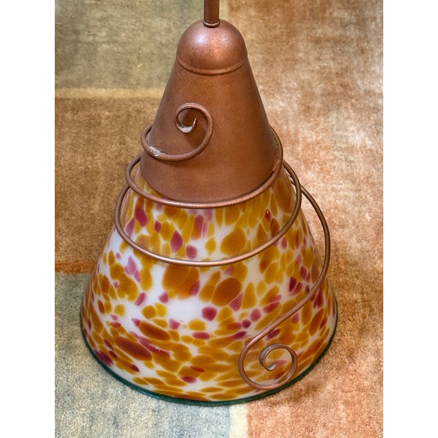 Tuscan Art Nouveau Art Glass + Copper Pendant Light For Sale - Image 3 of 12