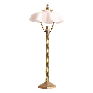 Antique French Brass Barley Twist Desk Lamp, 1890s For Sale