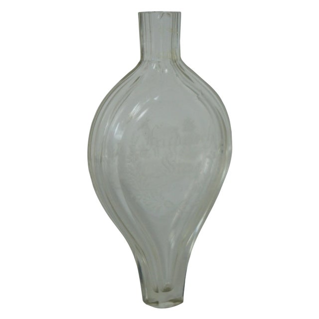 Rustic 1872 Antique German Etched Glass Stag Deer Perfume Bottle Bud Vase For Sale - Image 3 of 11