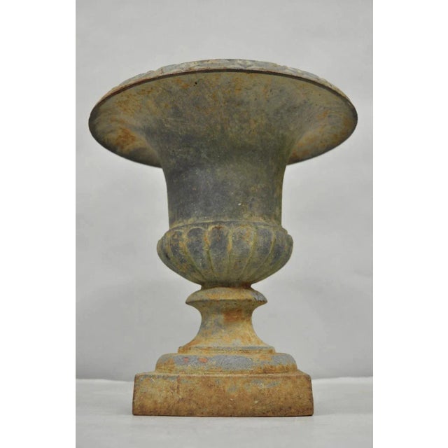 French Antique Cast Iron 12.5" French Classical Small Urn Garden Flower Planter Pot For Sale - Image 3 of 10
