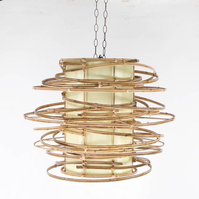 Vintage Rattan and Fabric Pendant Light For Sale - Image 11 of 11