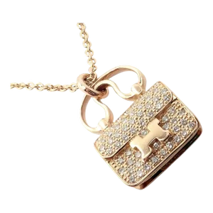 Hermes 18k Rose Gold Diamond Constance Amulette Pendant Necklace
