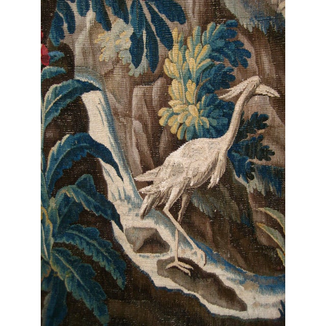 Late 18th Century Aubusson Verdure Tapestry Waterfall With an Heron and Bridge Jean-Batiste Pillement Circa 1750 For Sale - Image 5 of 18