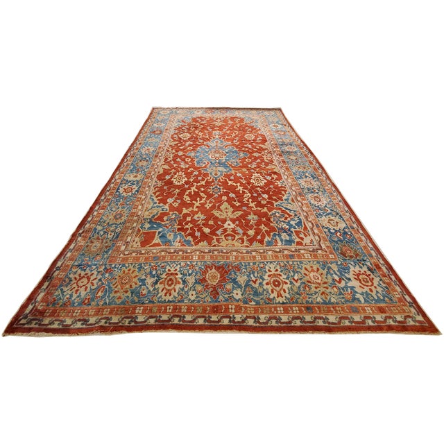 Persian Antique Persian Sultanabad Carpet, Handmade Oriental Rug, Red, Light Blue & Gold For Sale - Image 3 of 18