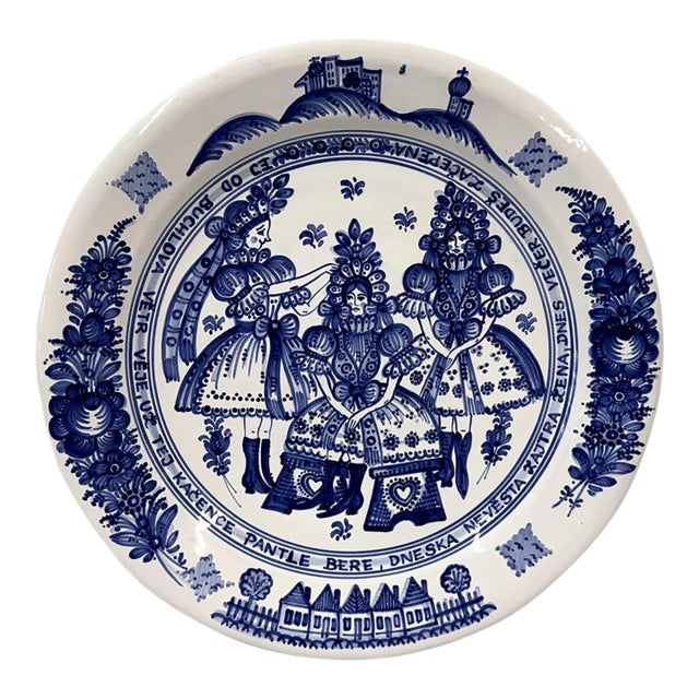 Vintage 14.25" Large Hand-Painted Czech Tupesy Majolica Wedding Charger Wall Platter For Sale