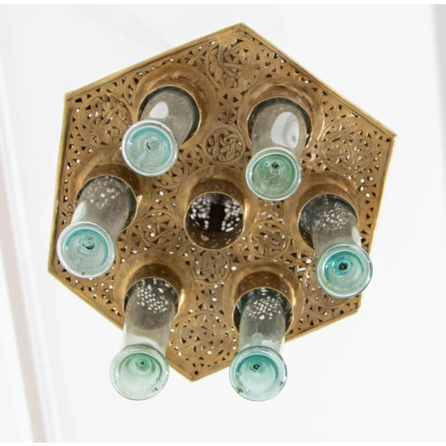 19th Century Egyptian Mamluk Revival Pierced Brass Mosque Hanging Lamp For Sale In Palm Springs - Image 6 of 12