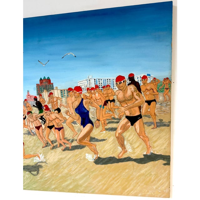 “Swim for Life, Miami Beach” Figurative Oil Painting by Eduardo Lluria Miralles For Sale In West Palm - Image 6 of 15