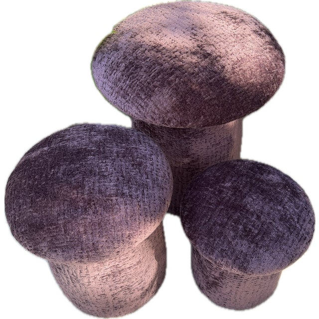 Wood A Trio of Purple Custom Mushroom Footstools For Sale - Image 7 of 17