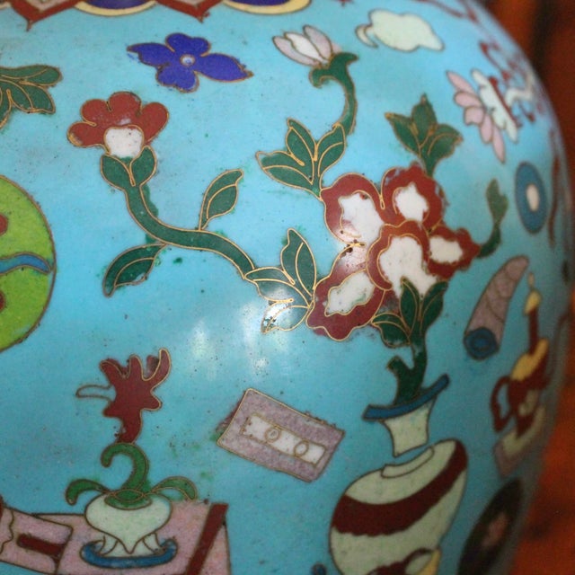Pair Chinese Export Turquoise Cloisonneé Lidded Jars For Sale - Image 9 of 14