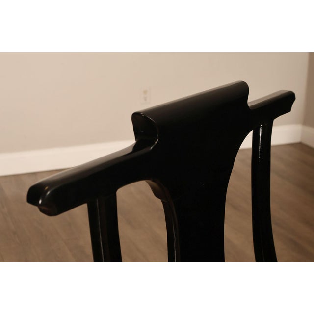 12 Custom Black Lacquered Asian Inspired Dining Chairs For Sale - Image 10 of 18