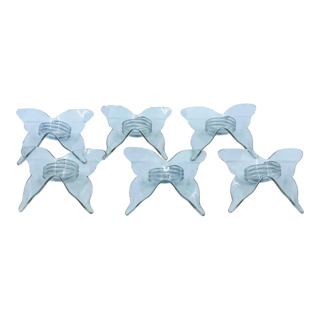 1980s Whimsical Lucite Butterfly Napkin Ring Holders- Set of 6 For Sale