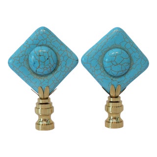 Semi-Precious Turquoise Stone Finials by C. Damien Fox, a Pair. For Sale
