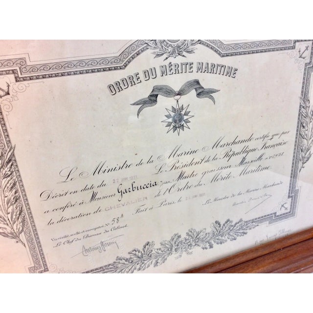 Early 20th Century French Wood Framed Order of Maritime Merit Certificate For Sale - Image 9 of 12