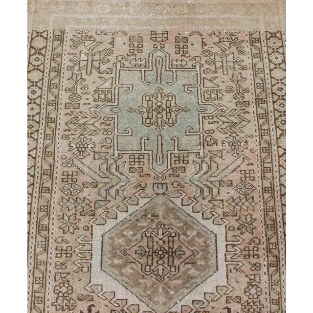 Vintage Persian Karajeh Runner With Geometric Medallion Design in Soft Neutral For Sale - Image 9 of 13