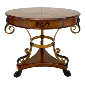Theodore Alexander Burl Walnut and Iron Claw Foot Center Table