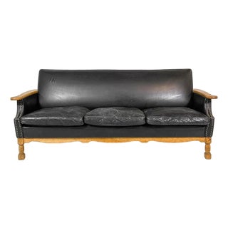 Mid 20th Century Danish Modern Leather & Oak Sofa For Sale