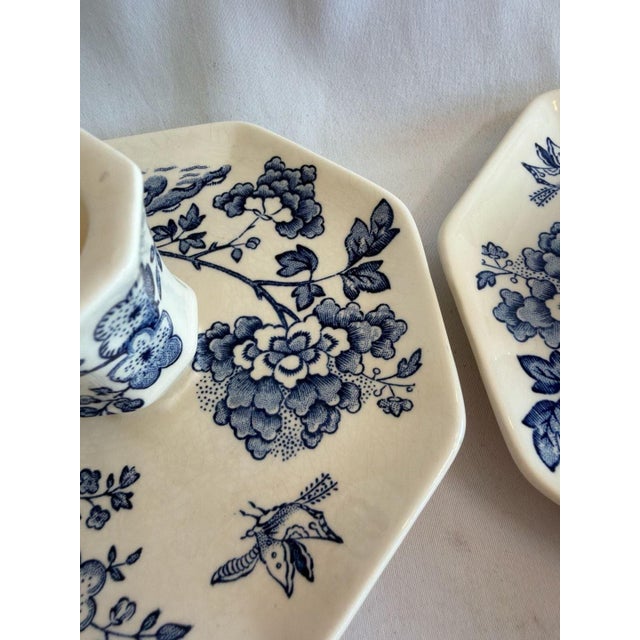 Ceramic Vintage Mason's Manchu Blue White Ironstone Chamberstick Candle Holders Pair For Sale - Image 7 of 7