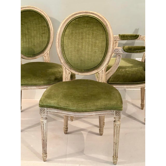 Set of Four Baker Louis XVI Painted Salon Chairs in Scalamandré Upcountry Velvet For Sale - Image 10 of 12