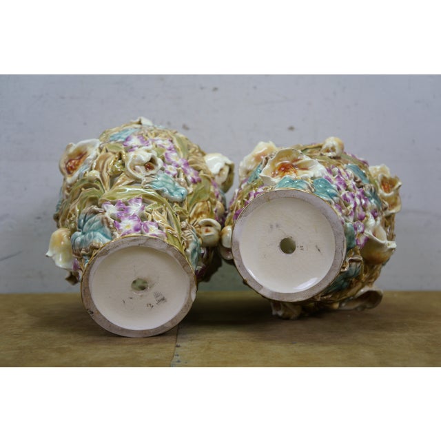 Antique Art Nouveau Hungarian Zsolnay Tádé Sikorski Openwork Floral Mallow Vases For Sale - Image 18 of 18