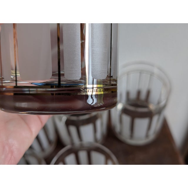 Vintage Mid-Century Modern Culver 22k "ServeMates" Glasses ~ Set of 6 ~ Frosted Stripe Pattern, Gold Trim, Double Old Fashioned Rocks Glasses For Sale - Image 11 of 11
