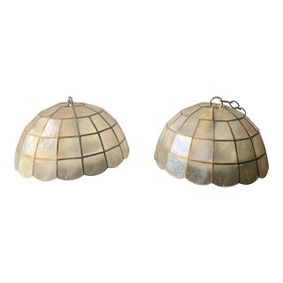 Mid-Century Capiz Shell and Brass Domed Chandeliers - a Pair For Sale