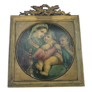 Art Nouveau Chromolithograph in Brass Frame Madonna of the Chair For Sale