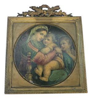 Art Nouveau Chromolithograph in Brass Frame Madonna of the Chair