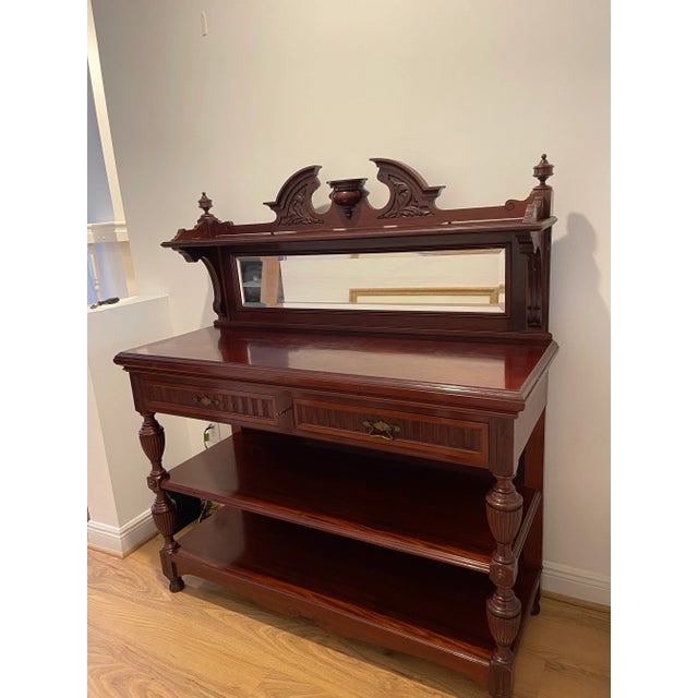 English Reduced-Solid Antique Mahogany Sideboard Server Etagere Display For Sale - Image 3 of 7