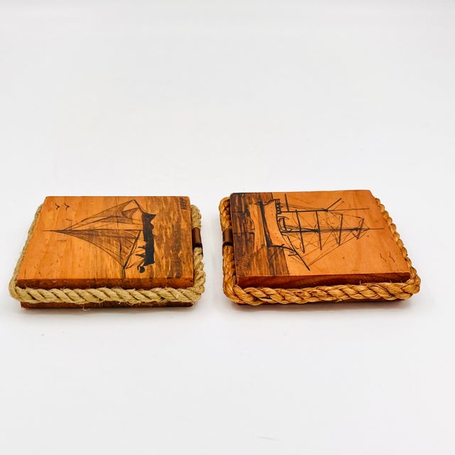 Vintage Folk Art Pen & Ink Petite Sailboat Art, Signed - Nautical Wood Plaques - Set of 2 For Sale - Image 16 of 18