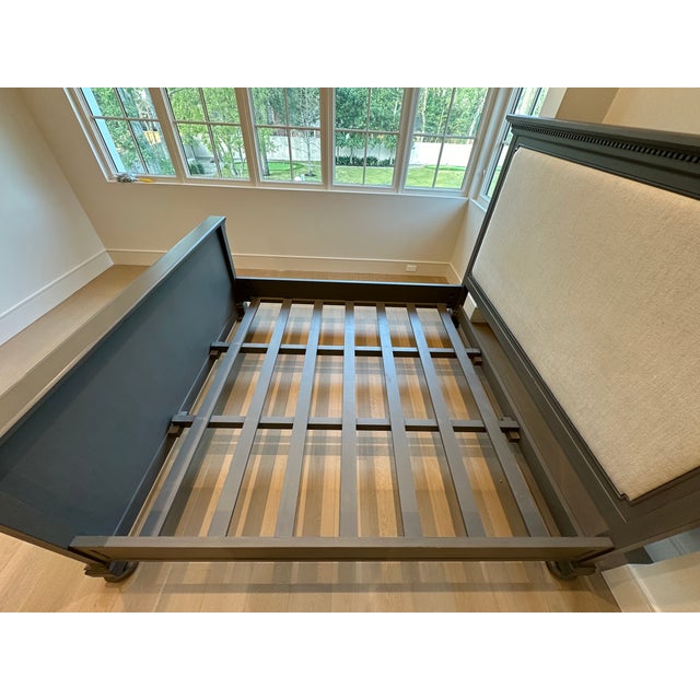 Rh Restoration Hardware St. James Fabric Panel King Bed W/Footboard - Antiqued Graphite & Sand Belgian Linen For Sale - Image 9 of 12