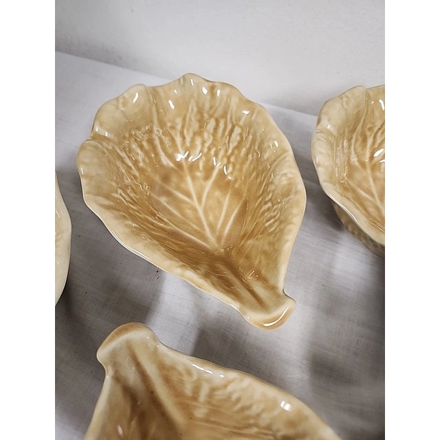 Mid-Century Modern Vintage Secla Portugal Pottery Gold Majolica Cabbage Soup Cereal Bowls-Set of 7 For Sale - Image 3 of 7