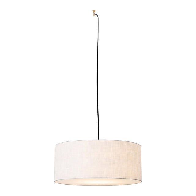 Stretch Swag Lamp, White Linen Shade, Weathered Brass, for Living Room or Bedroom For Sale