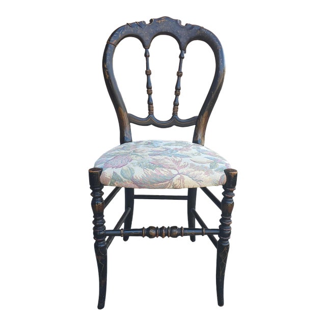 19th Century Victorian Ebonized, Decorated and Upholstered Side Chair For Sale