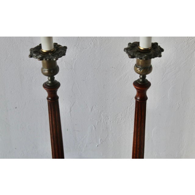Auburn Late 20th Century Georgian Style Mahogany Brass Candlestick Table Lamps - a Pair For Sale - Image 8 of 18