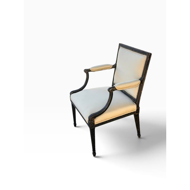 Nancy Corzine 1 of 2 Antique Directoire Arm Chair W Nancy Corzine Yellow Upholstery For Sale - Image 4 of 8