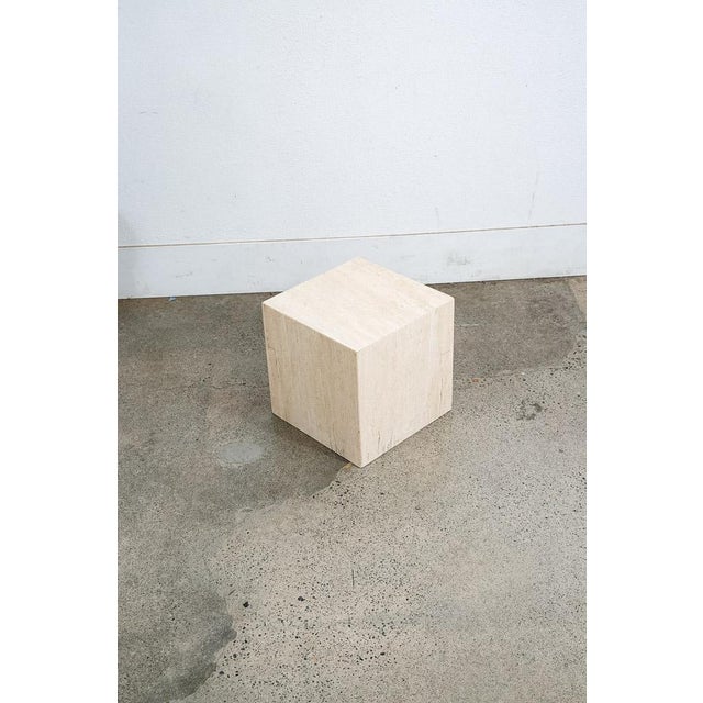 Stone 1970s Mid Century Modern Side Table Square Travertine Stone White End Nightstand MCM For Sale - Image 7 of 12