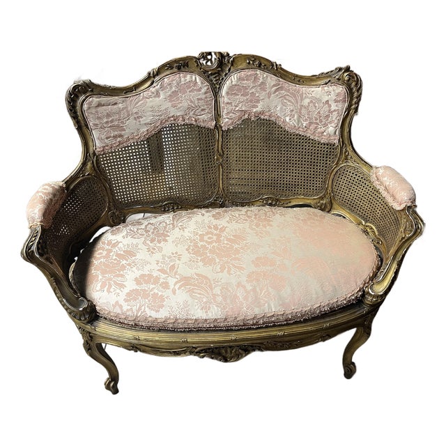 Antique Louis XVI Style Wood Settee For Sale