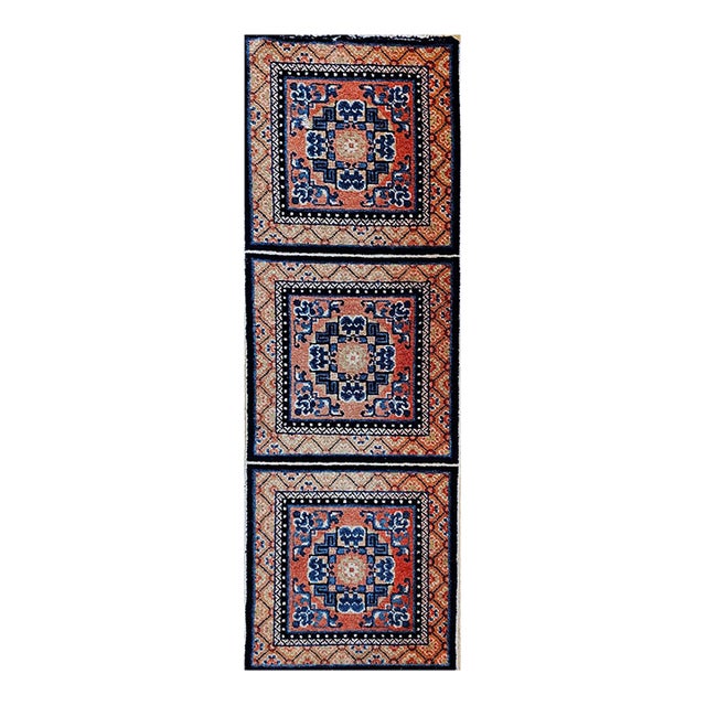 Vintage Tibetan Temple Runner, Wool & Cotton, Lotus & Cloud Motifs, 2' x 6' For Sale