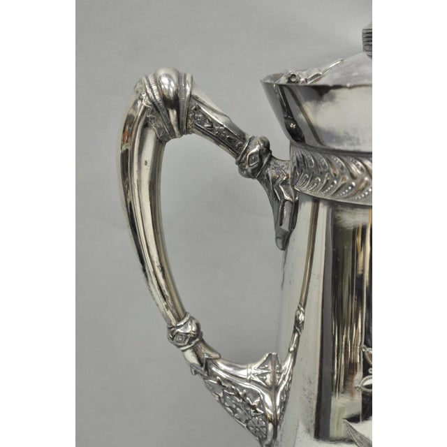 Silver Antique Meriden Victorian LRG Silver Plated Floral Etched Pitcher, Engraved 1892 For Sale - Image 8 of 18
