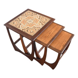 Mid 20th Century G Plan Astro Tile Top Nesting Tables in Teak For Sale