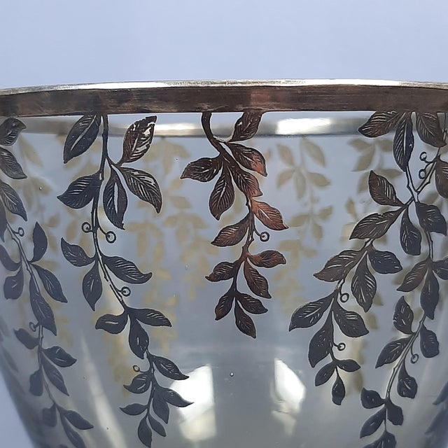 Vintage Fume Murano Glass Vase Centerpiece Cup with Silver Leaves, 1950s For Sale - Image 12 of 16