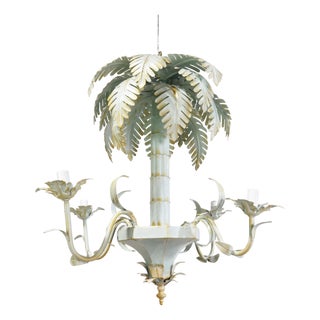 Vintage Hollywood Regency Style Tolle Palm Tree Bamboo Chandelier For Sale
