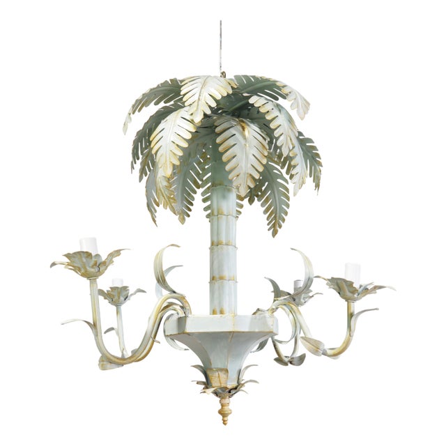 Vintage Hollywood Regency Style Tolle Palm Tree Bamboo Chandelier For Sale