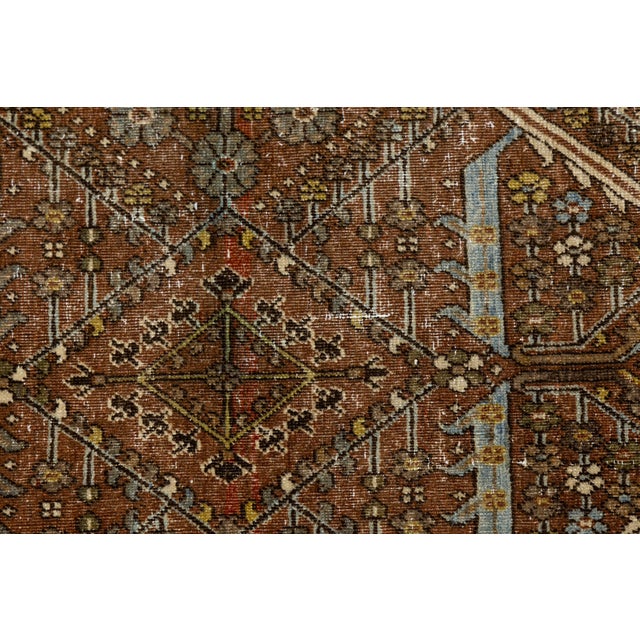 Antique Malayer Wool Rug | Distressed Muted Rust & Blue Oushak Style Area Rug For Sale In New York - Image 6 of 9