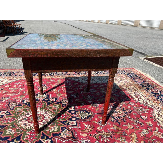 Antique Pennsylvania Folk Art Postage Stamp Decoupage Game Table, 1938 For Sale - Image 6 of 13