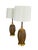 Pair of Mid-Century Modern Brutalist Abstract Ceramic Table Lamps – Geometric Textured Design, Walnut & Brass Accents,...