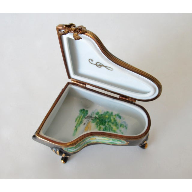 Limoges, France Rochard, Hand-Painted Baby Grand Piano Enameled Porcelain Trinket Box For Sale - Image 12 of 14